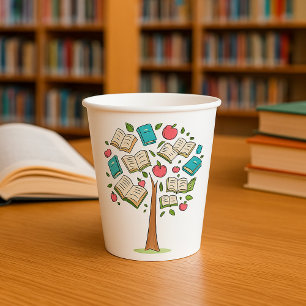 Educational Tree of Knowledge with Books Paper Cups