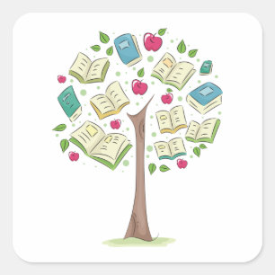 Educational Tree of Knowledge with Books Square Sticker