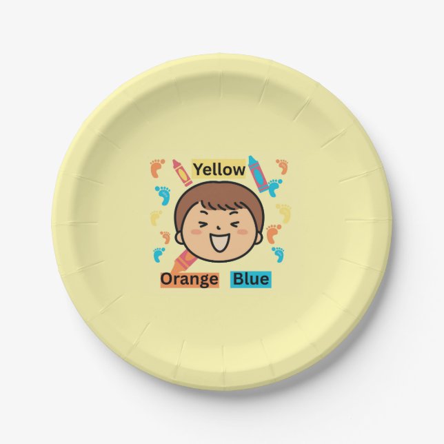 Educative Birthday Colourful Footprints Paper Plate (Front)