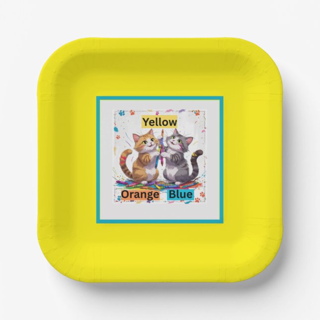 Educative Colourful Funny Cats Party  Paper Plate (Front)