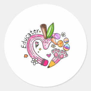 Educator Pencil Apple Bunny Eggs Easter Day Teache Classic Round Sticker