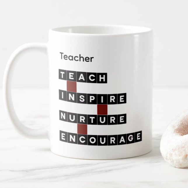 Educator Teacher Word Tile Black Custom Text Coffee Mug (Creator Uploaded)