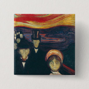 Edvard Munch Classic Painting, Anxiety (1894) 15 Cm Square Badge