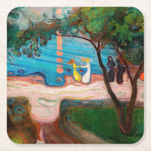 Edvard Munch - Dance on the Beach Square Paper Coaster