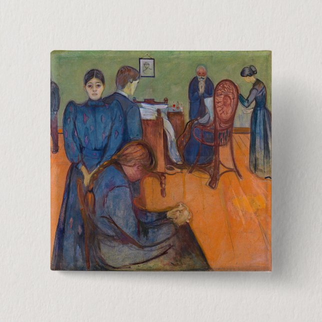 Edvard Munch - Death in the Sickroom v2 15 Cm Square Badge (Front)