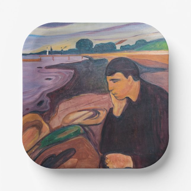 Edvard Munch - Melancholy 1894 Paper Plate (Front)