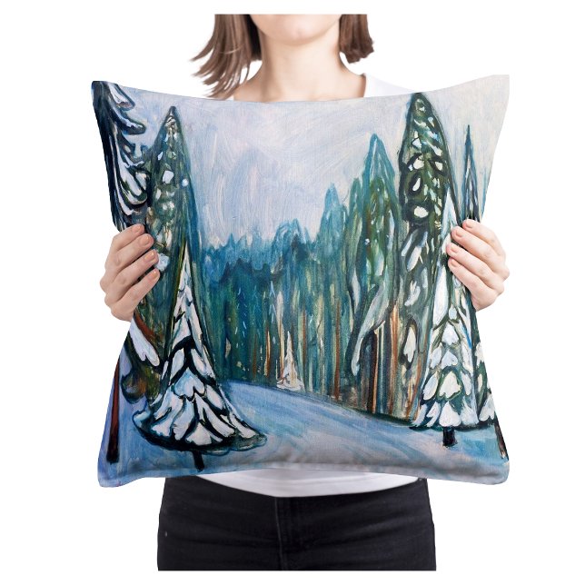 Edvard Munch New Snow, Winter Forest Landscape Cushion (Creator Uploaded)