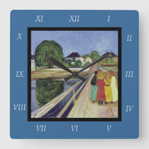Edvard Munch Painting Girls on the Bridge (c 1902) Square Wall Clock