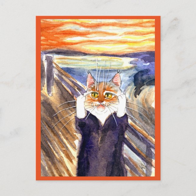 Edvard Munch Scream cute cat spoof postcard (Front)
