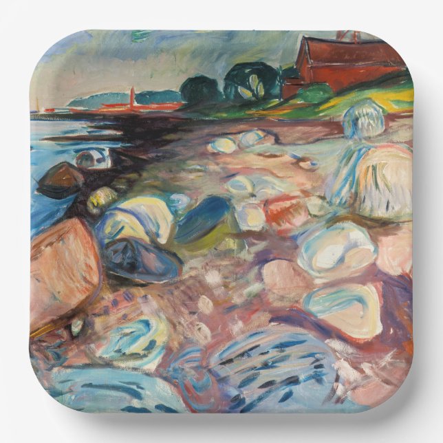 Edvard Munch - Shore with Red House Paper Plate (Front)