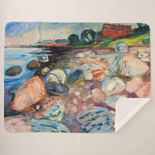 Edvard Munch - Shore with Red House Sherpa Blanket (Front (Horizontal))