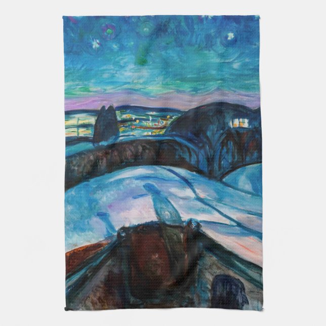 Edvard Munch - Starry Night 1922 Tea Towel (Vertical)