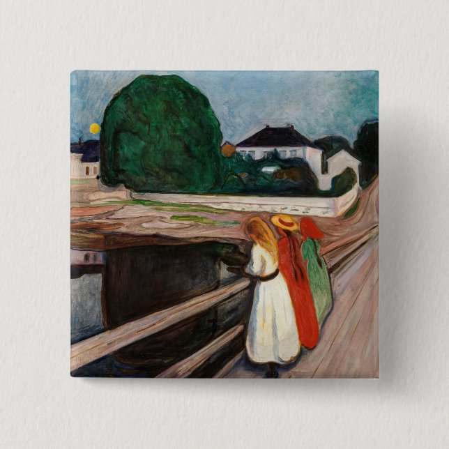 Edvard Munch - The Girls on the Bridge 15 Cm Square Badge (Front)