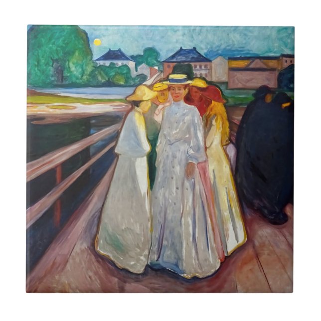 Edvard Munch - The Girls on the Bridge 1903 Ceramic Tile (Front)