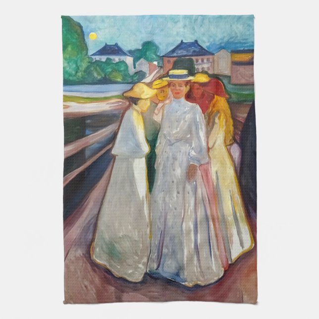 Edvard Munch - The Girls on the Bridge 1903 Tea Towel (Vertical)