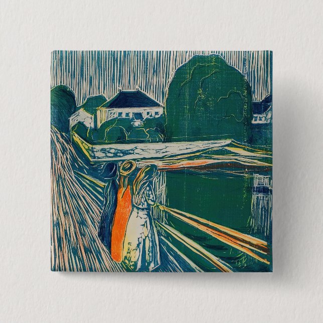 Edvard Munch - The Girls on the Bridge, Lithograph 15 Cm Square Badge (Front)