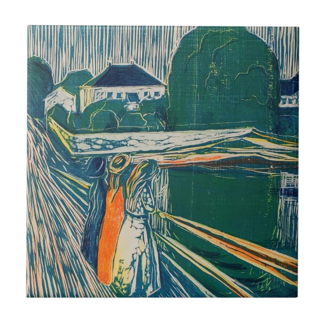Edvard Munch - The Girls on the Bridge, Lithograph Ceramic Tile (Front)