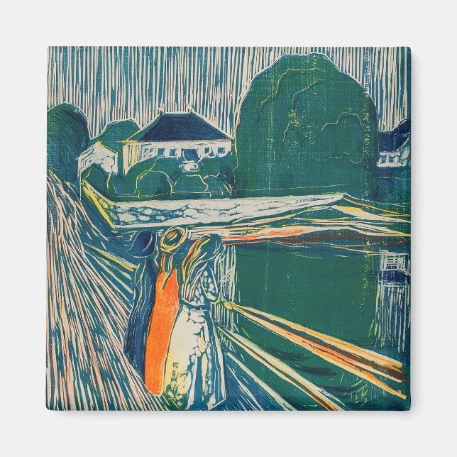 Edvard Munch - The Girls on the Bridge, Lithograph Magnet (Front)
