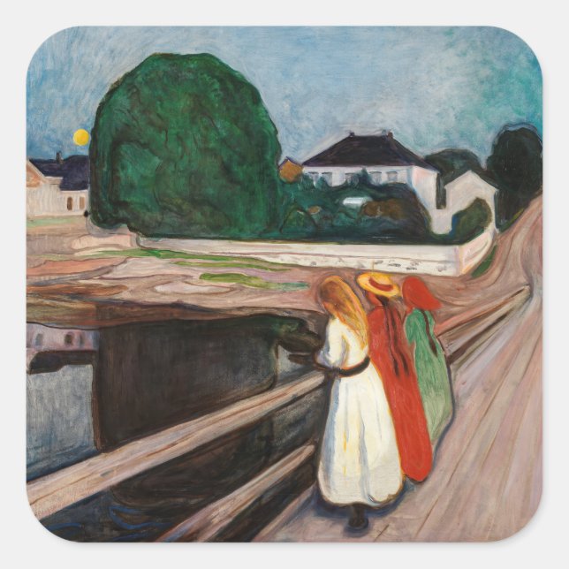 Edvard Munch - The Girls on the Bridge Square Sticker (Front)