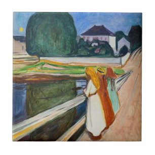 Edvard Munch - The Girls on the Bridge White Night Ceramic Tile