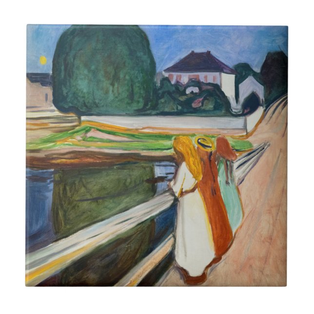 Edvard Munch - The Girls on the Bridge White Night Ceramic Tile (Front)