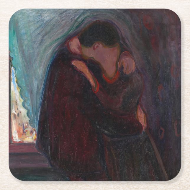 Edvard Munch - The Kiss Square Paper Coaster (Front)