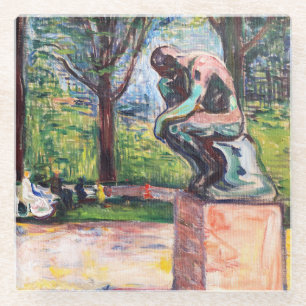 Edvard Munch - The Thinker by Rodin Glass Coaster