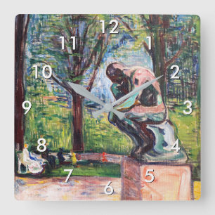 Edvard Munch - The Thinker by Rodin Square Wall Clock