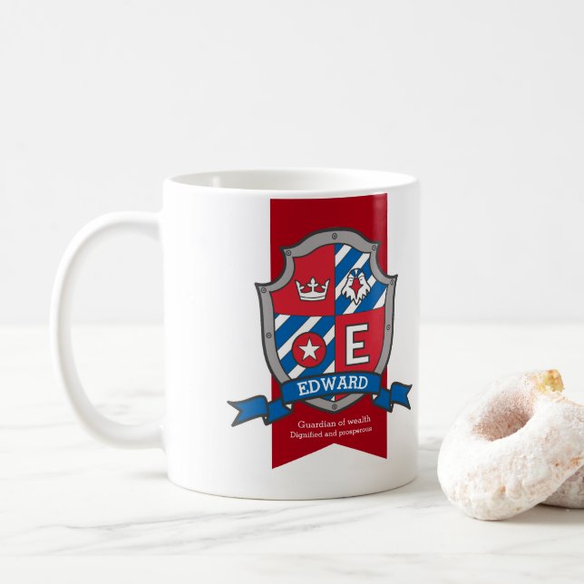 Edward bird crest red blue name meaning mug (With Donut)