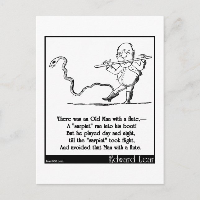 Edward Lear's Old Man with a flute Limerick Postcard (Front)
