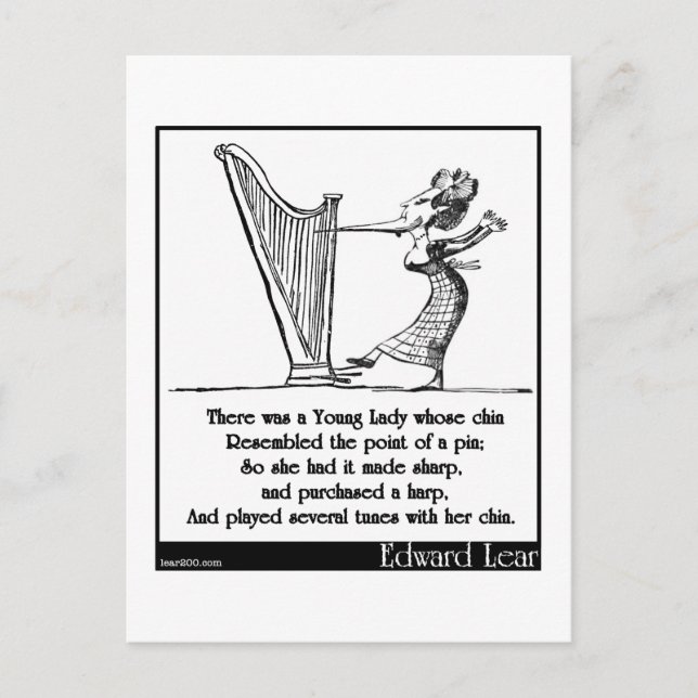 Edward Lear's Young Lady whose chin Limerick Postcard (Front)