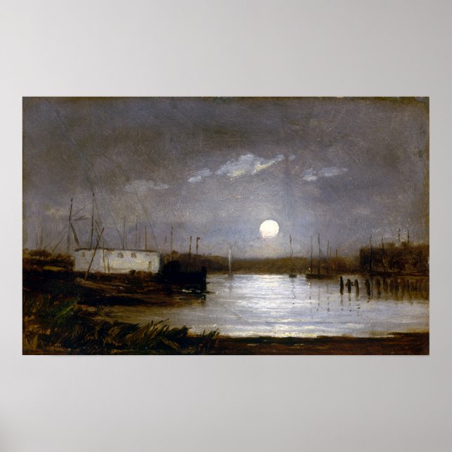 Edward Mitchell Bannister Moon Over a Harbour Poster (Front)