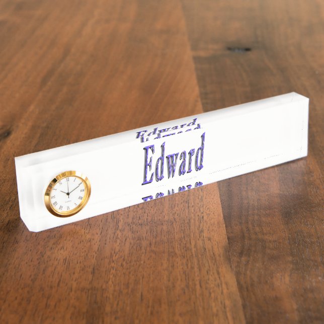 Edward, Name, Logo, Desk Name Plate With Clock. (Side)