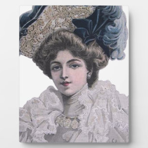 Edwardian Fashionable lady in blue hat Plaque