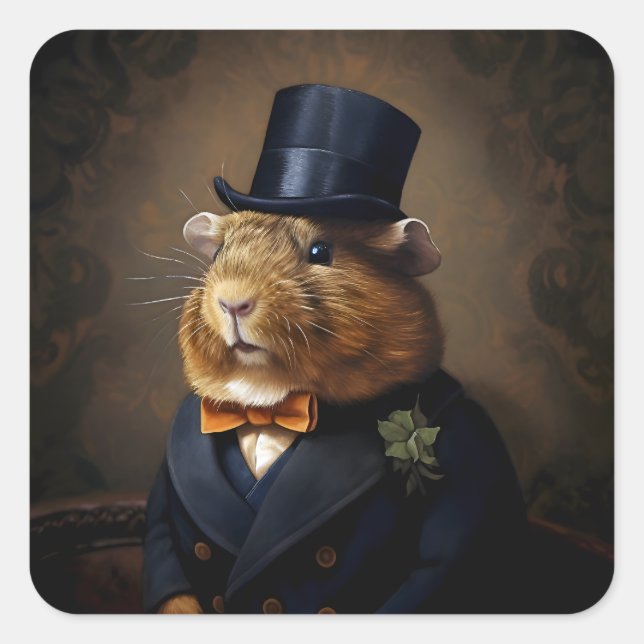 Edwardian Guinea Pig Gentleman Square Sticker (Front)