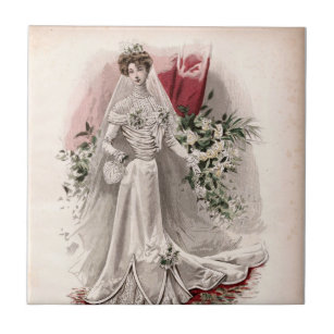 Edwardian Lady In Wedding Gown Vintage Fashion   Ceramic Tile