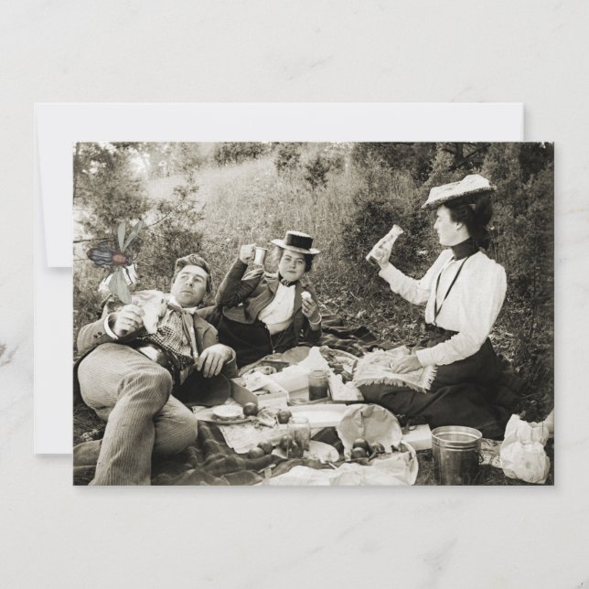 EDWARDIAN PERIOD PICNIC FUNNY FLY MAN BEAUTY WOMEN INVITATION (Front)