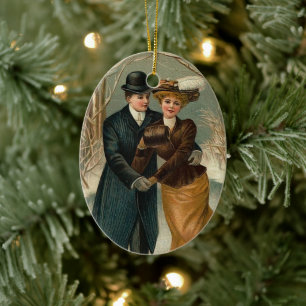 Edwardian vintage couple skating ceramic tree decoration