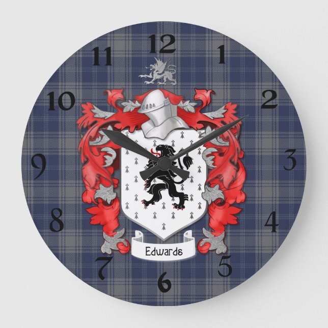 Edwards Family Crest - Wales Large Clock (Front)