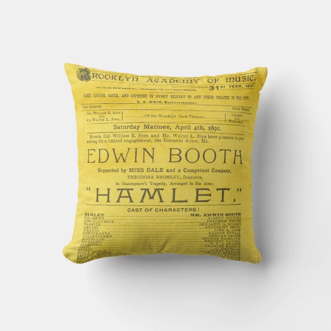 Edwin Booth Hamlet Program Cushion (Front)
