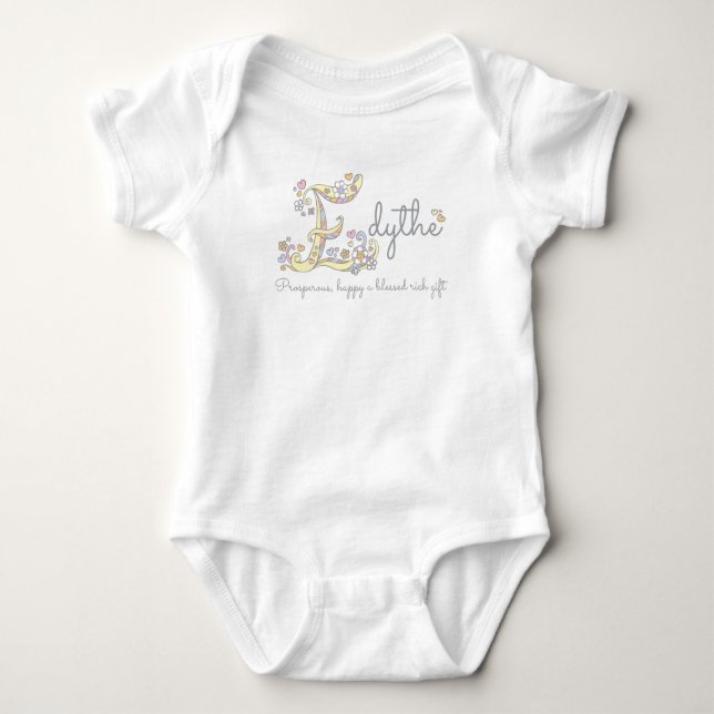 Edythe name meaning letter E monogram lettering Baby Bodysuit (Front)