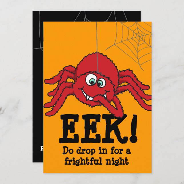 Eek! big red spider Halloween party invitation (Front/Back)