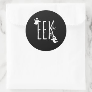EEK Halloween Ghost Spooky Themed & Spider Black Classic Round Sticker
