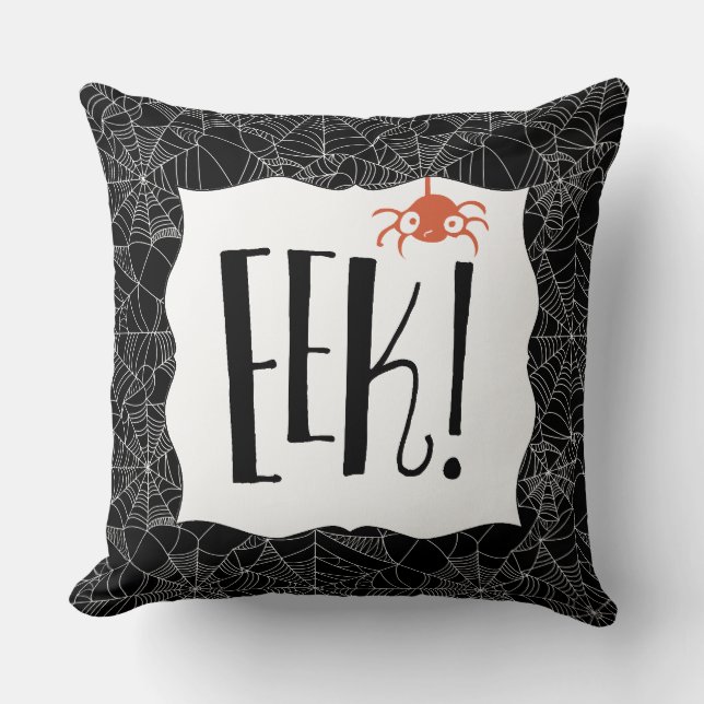 "Eek!" Scary Cute Spider Halloween Design Cushion (Front)