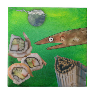 Eel and sushi ceramic art tile