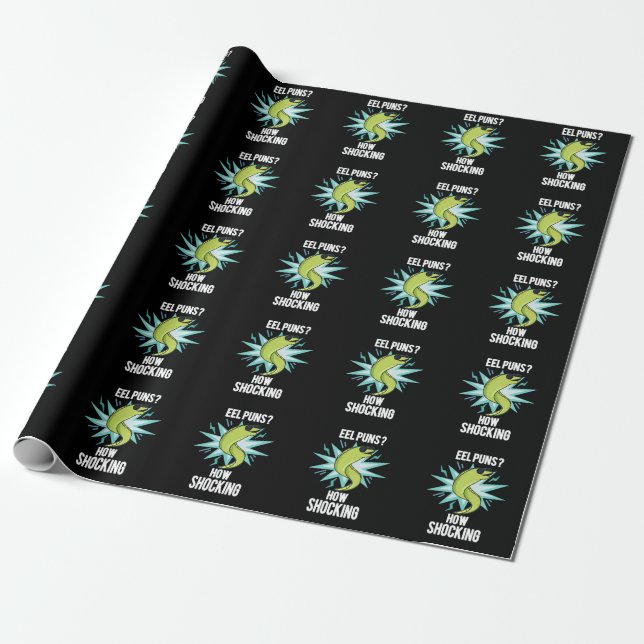 Eel Puns How Shocking Funny Animal Pun Dark BG Wrapping Paper (Unrolled)