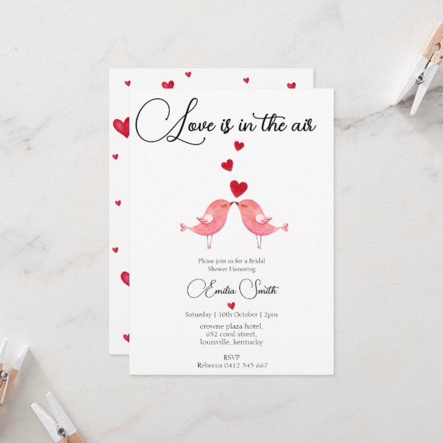 Eelegant Love is in the air Bird bridal shower Invitation (Front/Back In Situ)