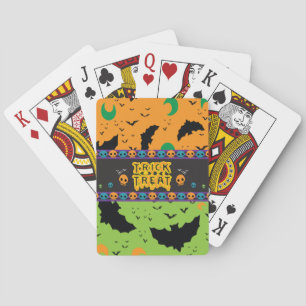Eerie Bats and Moon Orange Green Halloween Skulls Playing Cards