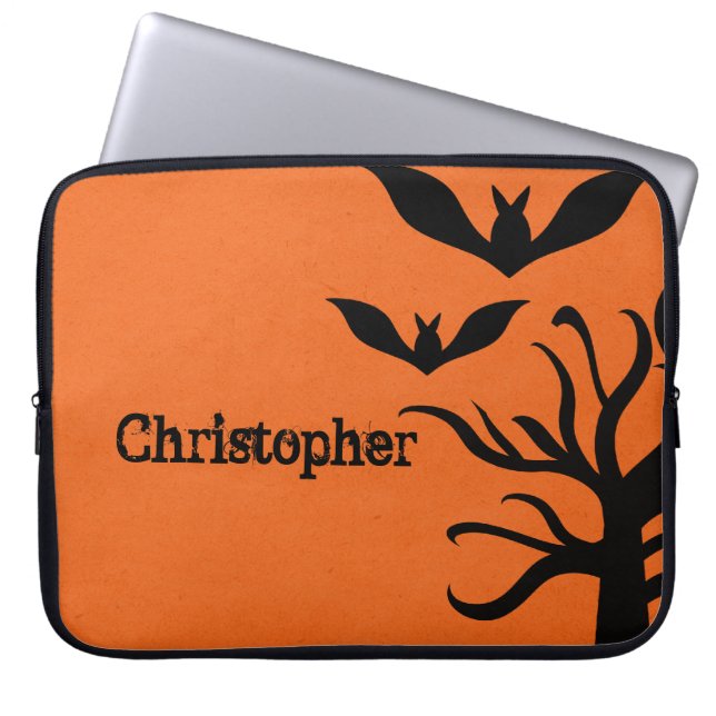Eerie Bats Electronics Sleeve, Orange Laptop Sleeve (Front)