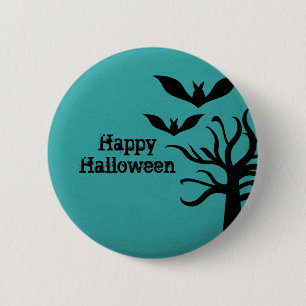Eerie Bats Halloween Button, Aqua 6 Cm Round Badge
